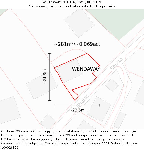 WENDAWAY, SHUTTA, LOOE, PL13 1LX: Plot and title map