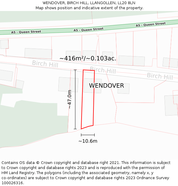 WENDOVER, BIRCH HILL, LLANGOLLEN, LL20 8LN: Plot and title map