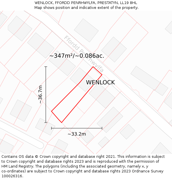 WENLOCK, FFORDD PENRHWYLFA, PRESTATYN, LL19 8HL: Plot and title map