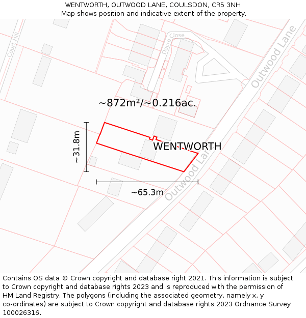 WENTWORTH, OUTWOOD LANE, COULSDON, CR5 3NH: Plot and title map