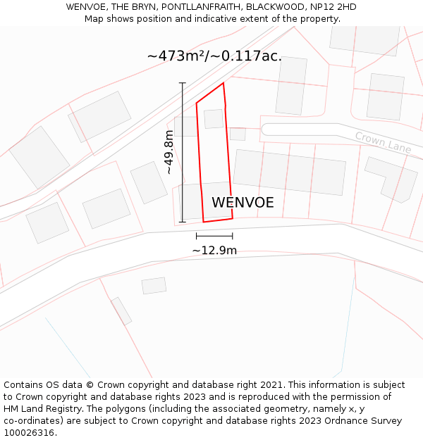 WENVOE, THE BRYN, PONTLLANFRAITH, BLACKWOOD, NP12 2HD: Plot and title map