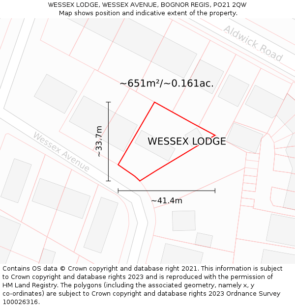 WESSEX LODGE, WESSEX AVENUE, BOGNOR REGIS, PO21 2QW: Plot and title map