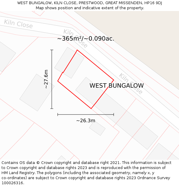 WEST BUNGALOW, KILN CLOSE, PRESTWOOD, GREAT MISSENDEN, HP16 9DJ: Plot and title map