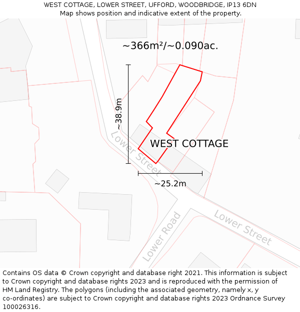 WEST COTTAGE, LOWER STREET, UFFORD, WOODBRIDGE, IP13 6DN: Plot and title map