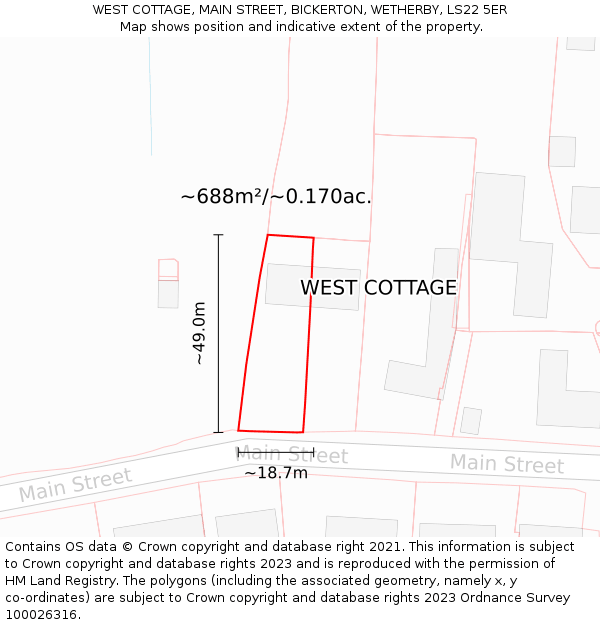 WEST COTTAGE, MAIN STREET, BICKERTON, WETHERBY, LS22 5ER: Plot and title map