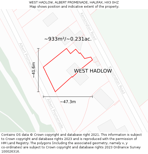 WEST HADLOW, ALBERT PROMENADE, HALIFAX, HX3 0HZ: Plot and title map