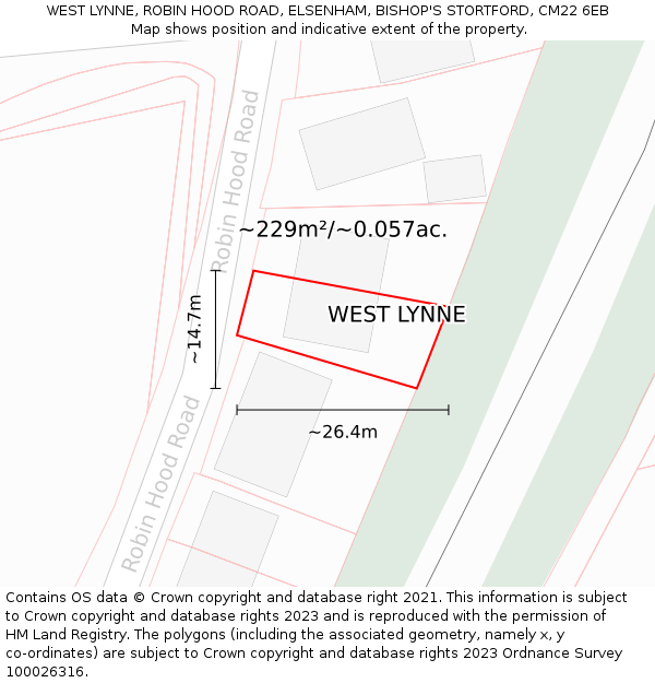 WEST LYNNE, ROBIN HOOD ROAD, ELSENHAM, BISHOP'S STORTFORD, CM22 6EB: Plot and title map