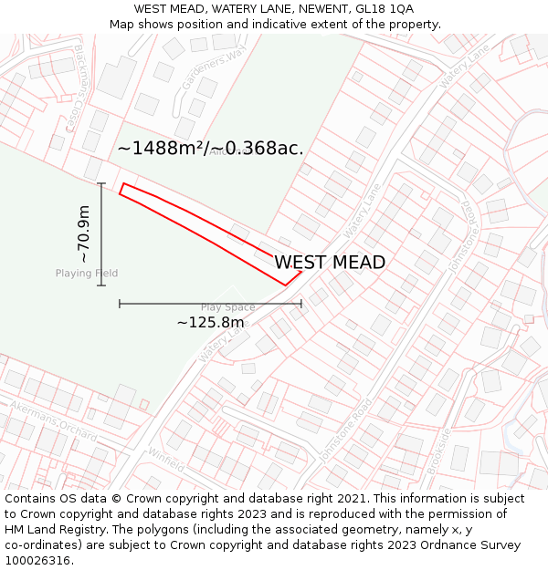 WEST MEAD, WATERY LANE, NEWENT, GL18 1QA: Plot and title map