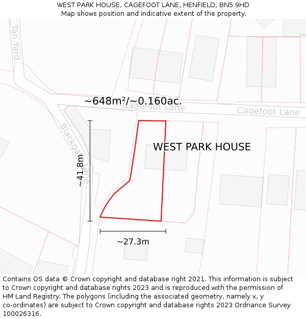 WEST PARK HOUSE, CAGEFOOT LANE, HENFIELD, BN5 9HD: Plot and title map