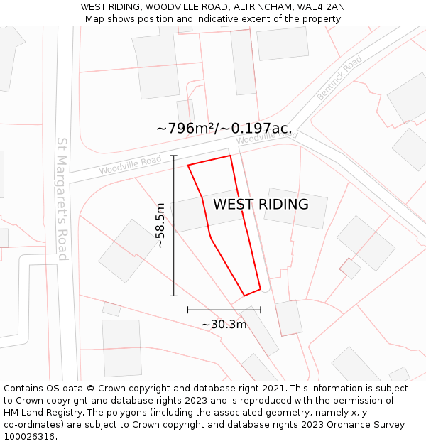 WEST RIDING, WOODVILLE ROAD, ALTRINCHAM, WA14 2AN: Plot and title map