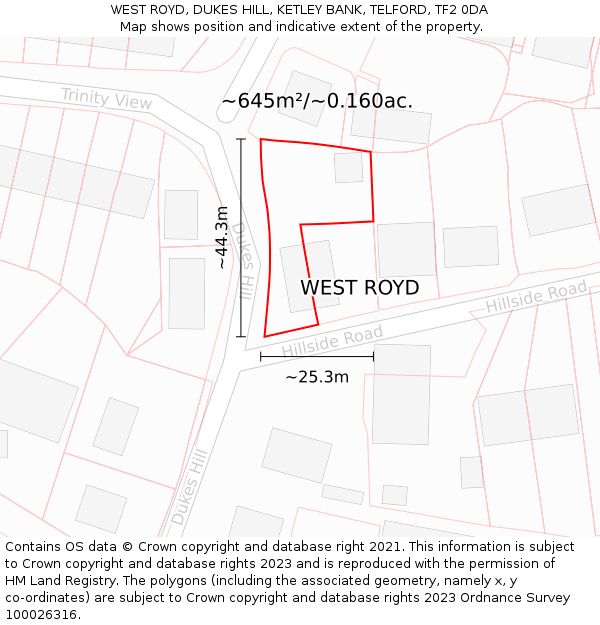 WEST ROYD, DUKES HILL, KETLEY BANK, TELFORD, TF2 0DA: Plot and title map