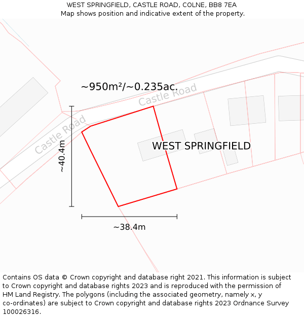 WEST SPRINGFIELD, CASTLE ROAD, COLNE, BB8 7EA: Plot and title map