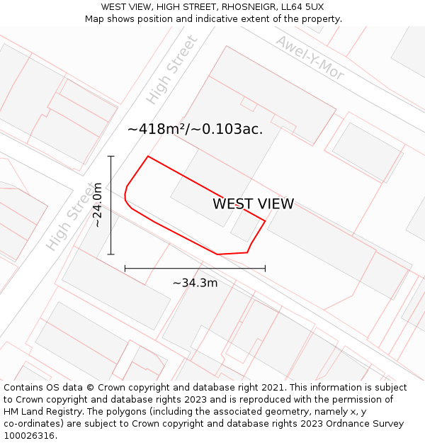 WEST VIEW, HIGH STREET, RHOSNEIGR, LL64 5UX: Plot and title map