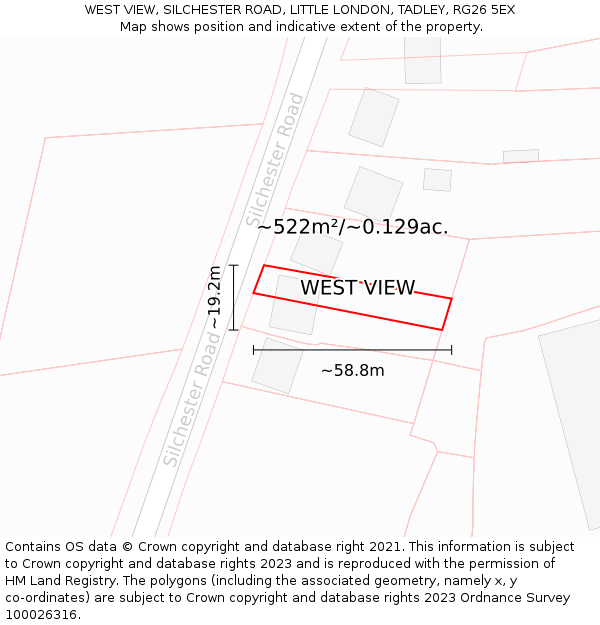 WEST VIEW, SILCHESTER ROAD, LITTLE LONDON, TADLEY, RG26 5EX: Plot and title map