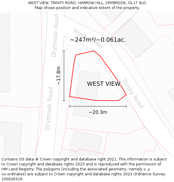 WEST VIEW, TRINITY ROAD, HARROW HILL, DRYBROOK, GL17 9LD: Plot and title map