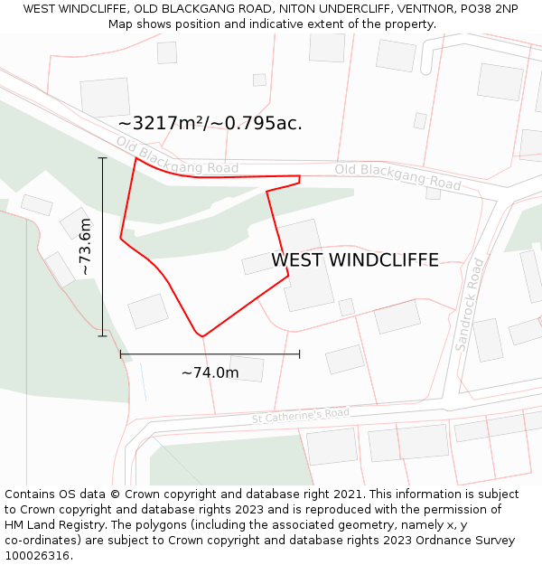 WEST WINDCLIFFE, OLD BLACKGANG ROAD, NITON UNDERCLIFF, VENTNOR, PO38 2NP: Plot and title map