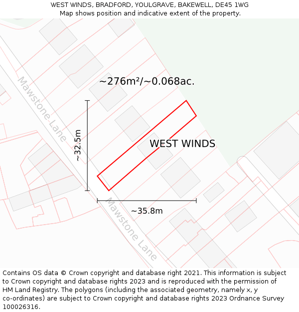 WEST WINDS, BRADFORD, YOULGRAVE, BAKEWELL, DE45 1WG: Plot and title map