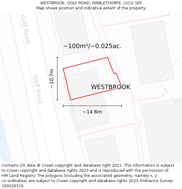 WESTBROOK, GOLF ROAD, MABLETHORPE, LN12 1EP: Plot and title map
