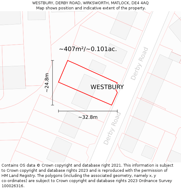 WESTBURY, DERBY ROAD, WIRKSWORTH, MATLOCK, DE4 4AQ: Plot and title map