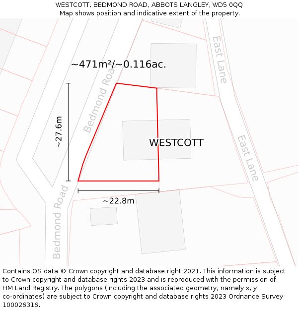 WESTCOTT, BEDMOND ROAD, ABBOTS LANGLEY, WD5 0QQ: Plot and title map