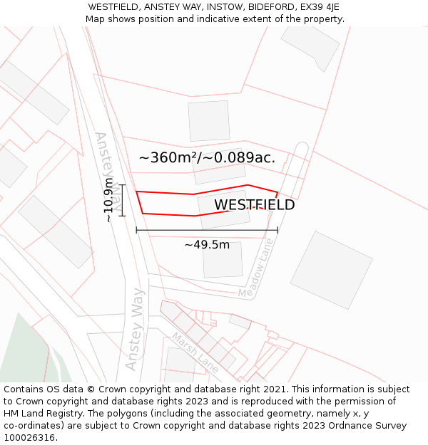 WESTFIELD, ANSTEY WAY, INSTOW, BIDEFORD, EX39 4JE: Plot and title map