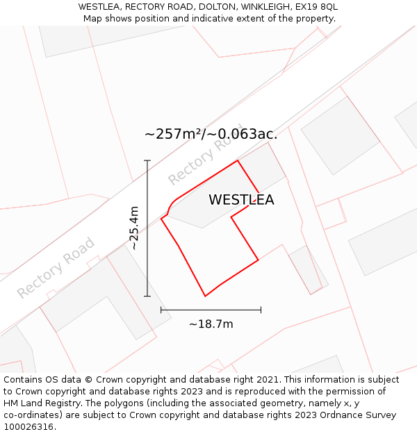 WESTLEA, RECTORY ROAD, DOLTON, WINKLEIGH, EX19 8QL: Plot and title map