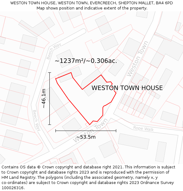 WESTON TOWN HOUSE, WESTON TOWN, EVERCREECH, SHEPTON MALLET, BA4 6PD: Plot and title map