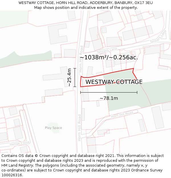 WESTWAY COTTAGE, HORN HILL ROAD, ADDERBURY, BANBURY, OX17 3EU: Plot and title map