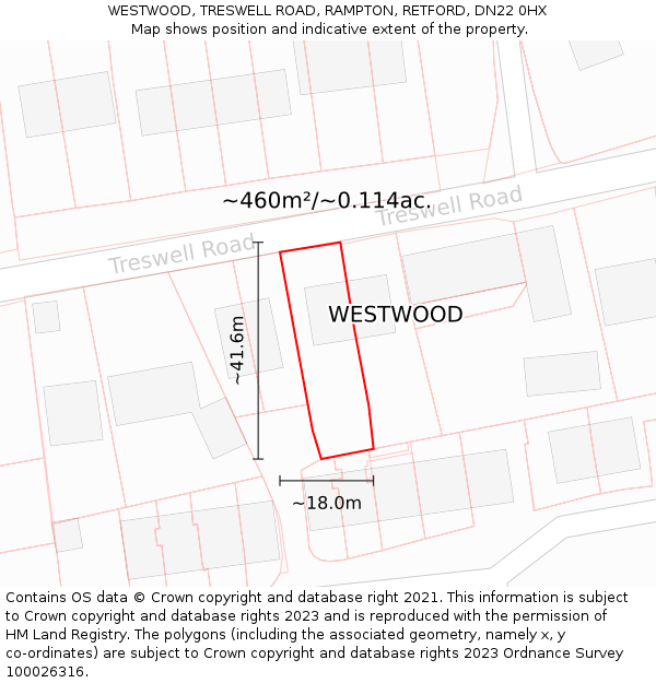 WESTWOOD, TRESWELL ROAD, RAMPTON, RETFORD, DN22 0HX: Plot and title map