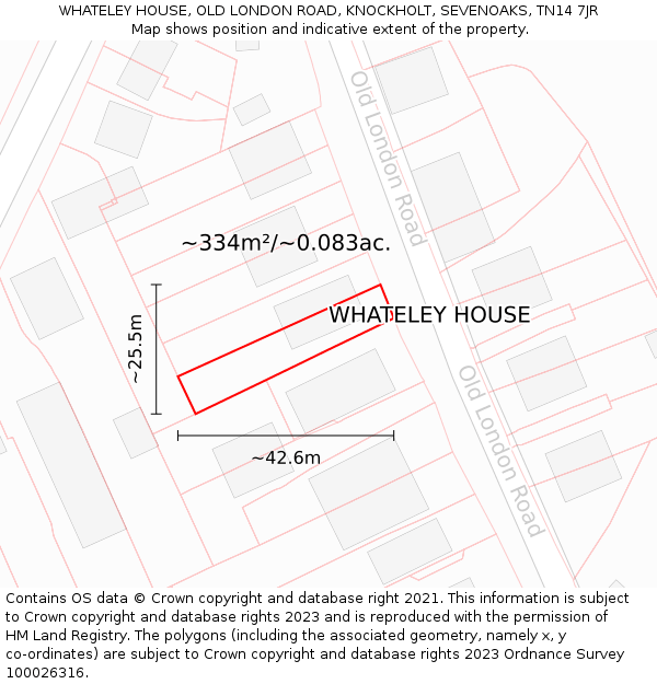 WHATELEY HOUSE, OLD LONDON ROAD, KNOCKHOLT, SEVENOAKS, TN14 7JR: Plot and title map