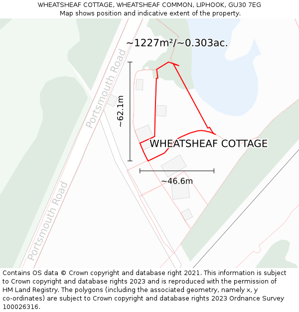 WHEATSHEAF COTTAGE, WHEATSHEAF COMMON, LIPHOOK, GU30 7EG: Plot and title map