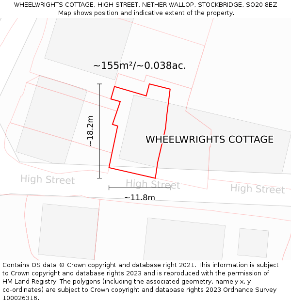 WHEELWRIGHTS COTTAGE, HIGH STREET, NETHER WALLOP, STOCKBRIDGE, SO20 8EZ: Plot and title map