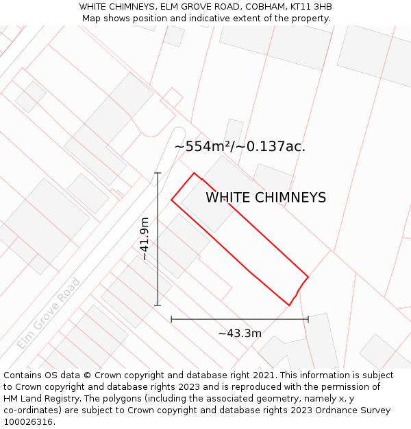 WHITE CHIMNEYS, ELM GROVE ROAD, COBHAM, KT11 3HB: Plot and title map