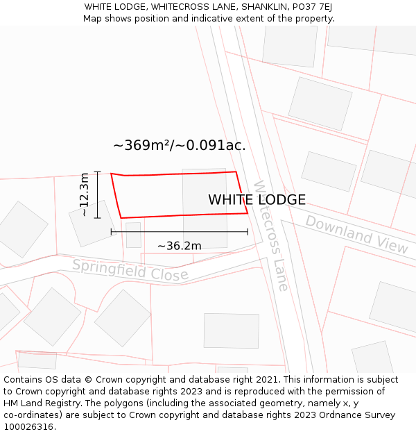 WHITE LODGE, WHITECROSS LANE, SHANKLIN, PO37 7EJ: Plot and title map