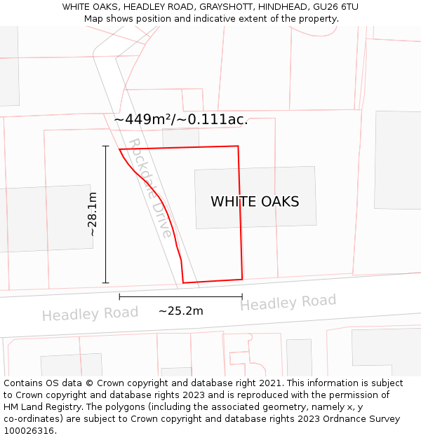WHITE OAKS, HEADLEY ROAD, GRAYSHOTT, HINDHEAD, GU26 6TU: Plot and title map