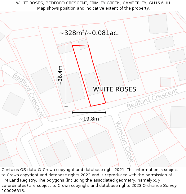 WHITE ROSES, BEDFORD CRESCENT, FRIMLEY GREEN, CAMBERLEY, GU16 6HH: Plot and title map