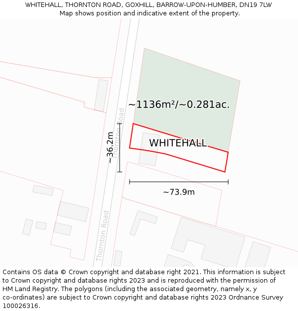 WHITEHALL, THORNTON ROAD, GOXHILL, BARROW-UPON-HUMBER, DN19 7LW: Plot and title map