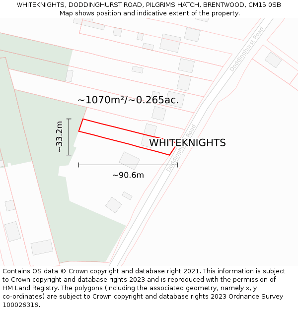 WHITEKNIGHTS, DODDINGHURST ROAD, PILGRIMS HATCH, BRENTWOOD, CM15 0SB: Plot and title map