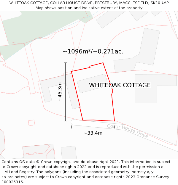 WHITEOAK COTTAGE, COLLAR HOUSE DRIVE, PRESTBURY, MACCLESFIELD, SK10 4AP: Plot and title map