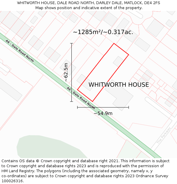 WHITWORTH HOUSE, DALE ROAD NORTH, DARLEY DALE, MATLOCK, DE4 2FS: Plot and title map