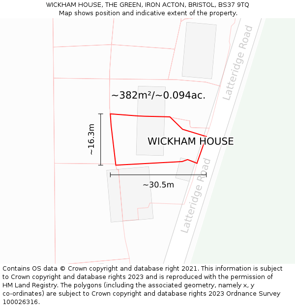 WICKHAM HOUSE, THE GREEN, IRON ACTON, BRISTOL, BS37 9TQ: Plot and title map