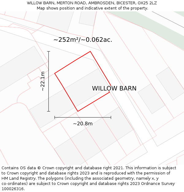 WILLOW BARN, MERTON ROAD, AMBROSDEN, BICESTER, OX25 2LZ: Plot and title map