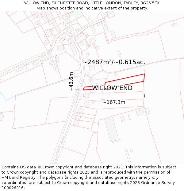 WILLOW END, SILCHESTER ROAD, LITTLE LONDON, TADLEY, RG26 5EX: Plot and title map