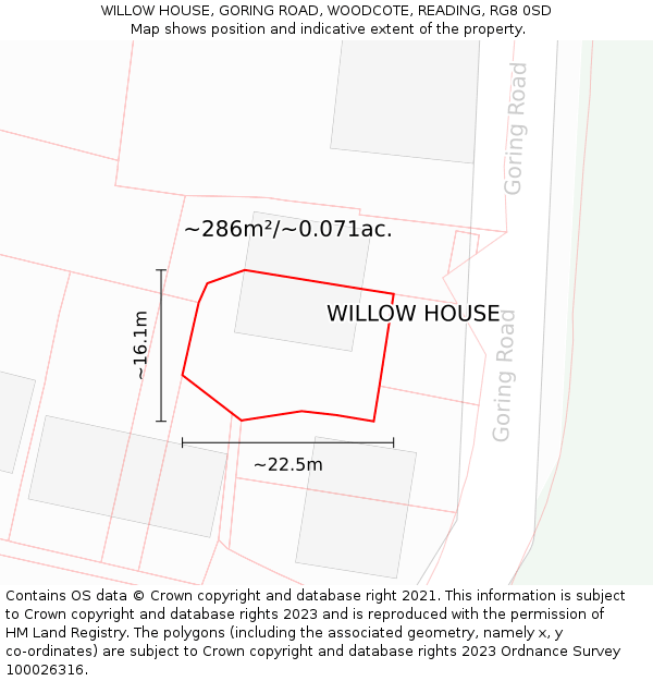 WILLOW HOUSE, GORING ROAD, WOODCOTE, READING, RG8 0SD: Plot and title map