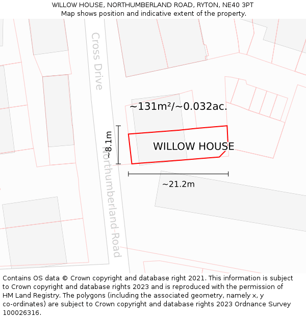 WILLOW HOUSE, NORTHUMBERLAND ROAD, RYTON, NE40 3PT: Plot and title map