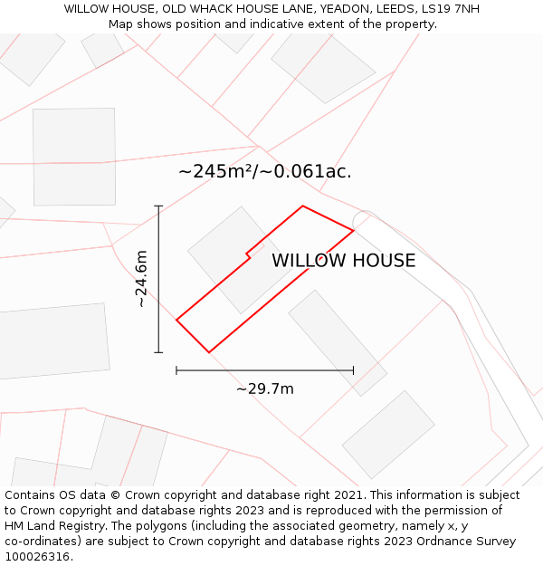 WILLOW HOUSE, OLD WHACK HOUSE LANE, YEADON, LEEDS, LS19 7NH: Plot and title map