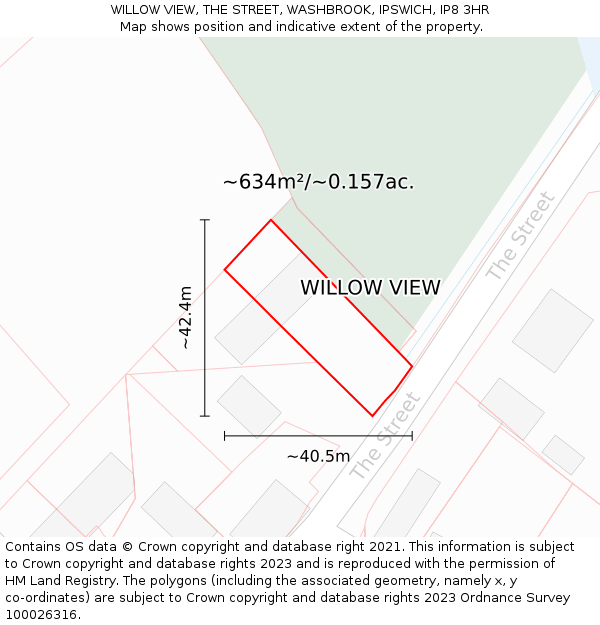 WILLOW VIEW, THE STREET, WASHBROOK, IPSWICH, IP8 3HR: Plot and title map
