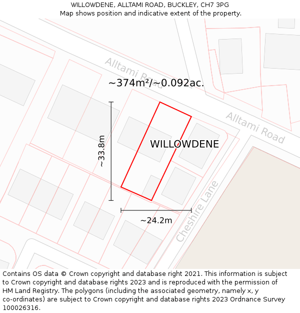 WILLOWDENE, ALLTAMI ROAD, BUCKLEY, CH7 3PG: Plot and title map