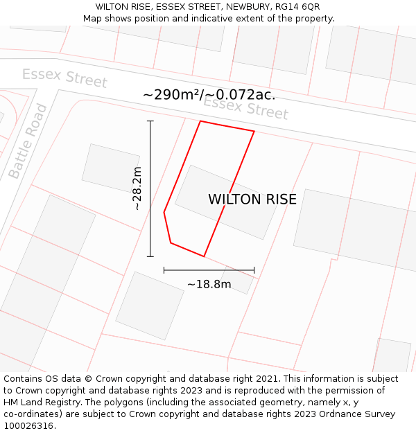 WILTON RISE, ESSEX STREET, NEWBURY, RG14 6QR: Plot and title map