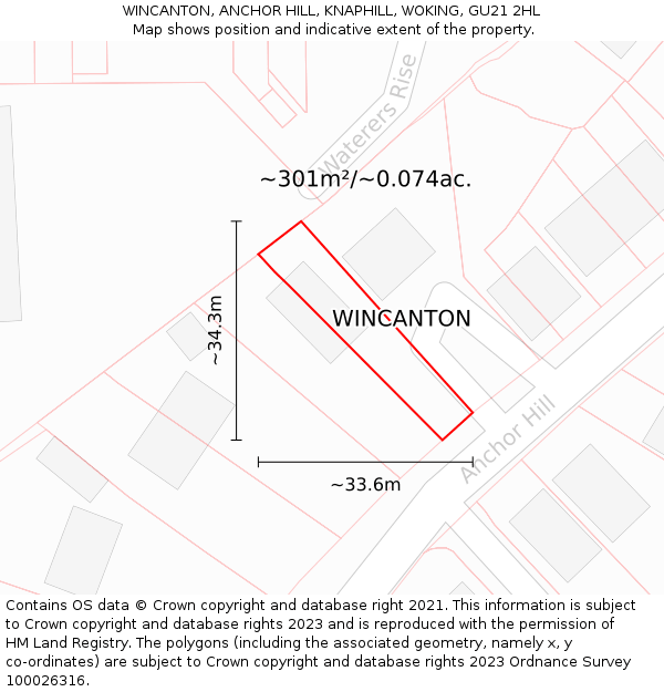 WINCANTON, ANCHOR HILL, KNAPHILL, WOKING, GU21 2HL: Plot and title map